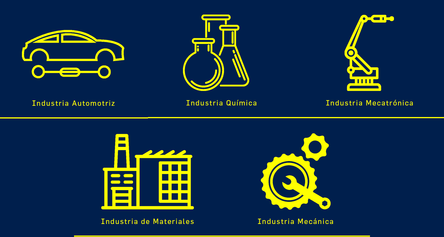 Industria Automotriz, Industria Química, Industria Mecatrónica, Industria de Materiales e Industria Mecánica